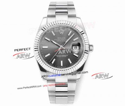 DDF Replica Rolex Datejust Rhodium Grey Stick Markers Face Oyster Band 41mm 3235 Movement Watch